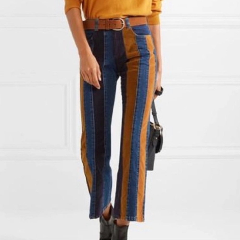See by Chloe Leather Denim corduroy suede Paneled Flare Jeans Patchwork - Picture 1 of 13
